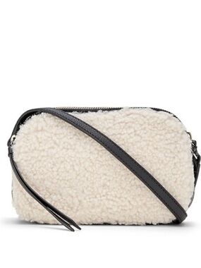 Banana Republic Cream Shearling Front Black Crossbody Camera Bag.